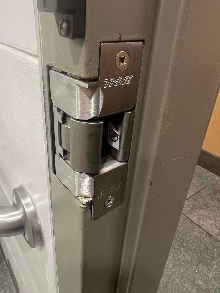 Commercial electric door strike installation