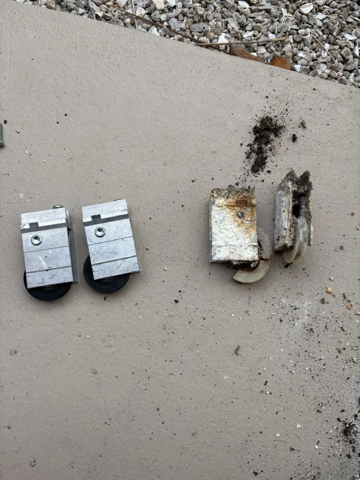 Good vs bad sliding door rollers comparison during inspection