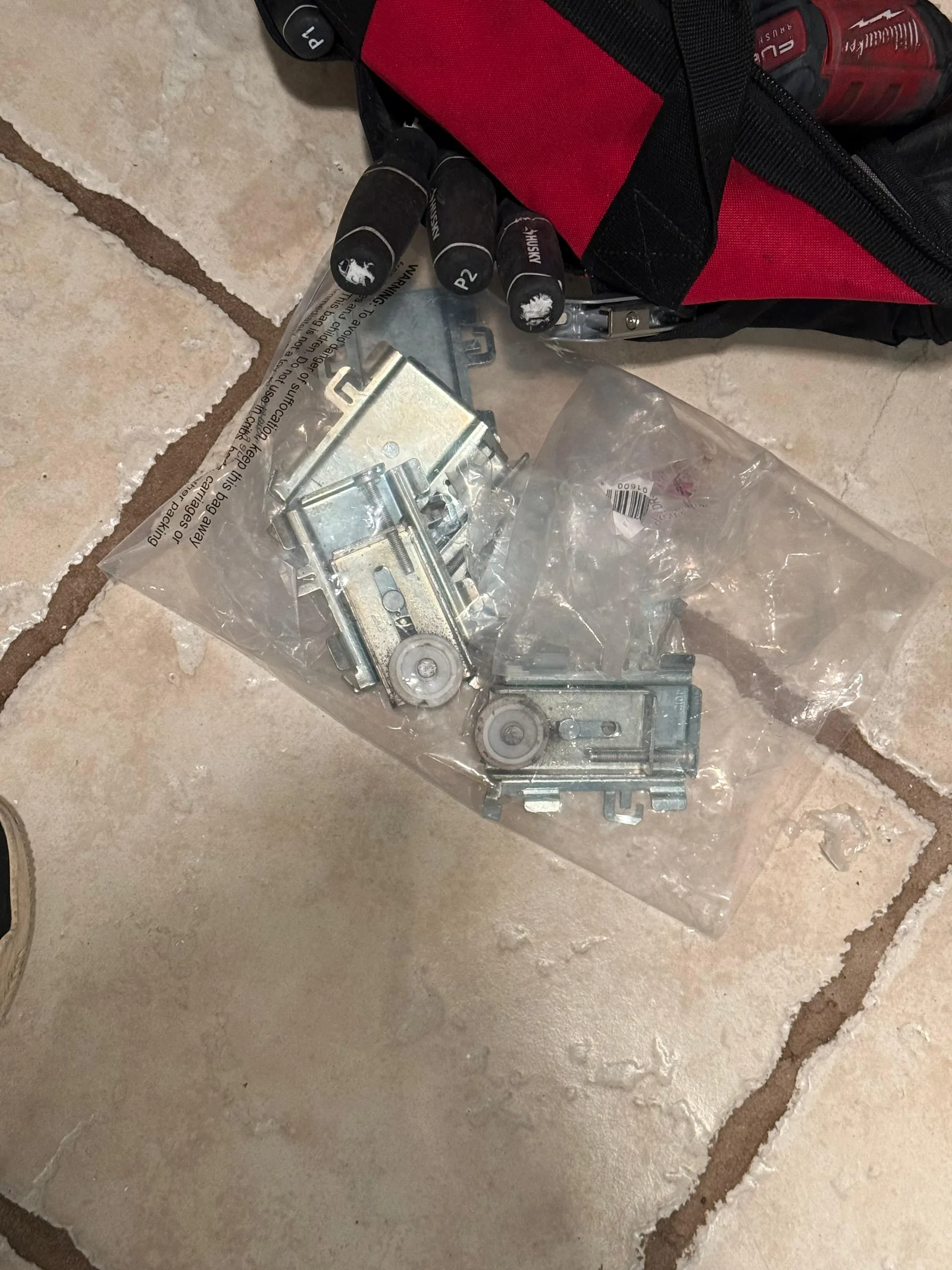 Closet door rollers and hardware